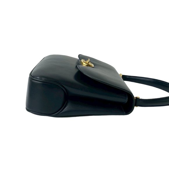 GUCCI Old Gucci GG Logo Hardware Turnlock Leather Genuine Handbag Tote Bag Navy - Picture 6 of 10